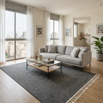 שטיח לולאות דגם COZY 08 שחור XXL, Scandi Neutrals, Soft Window Light, lifestyle props.