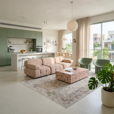 שטיח סופר וינטג׳ PERU 20, lifestyle props, Playful Luxury Modern, Soft Natural Mediterranean Afternoon Daylight.