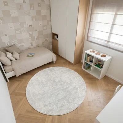 שטיח עגול לגוס 913 LAGOS בז', Israeli Children's Bedroom, Scandi Neutrals, lifestyle props, Soft Window Light.
