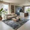 שטיח מודרני אבסטרקט 1934-00, Curated Artisanal Modern, Soft Mediterranean afternoon daylight, lifestyle props.