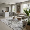 שטיח מודרני אפור 350-00, Curated Artisanal Modern, Soft Mediterranean afternoon daylight, lifestyle props.