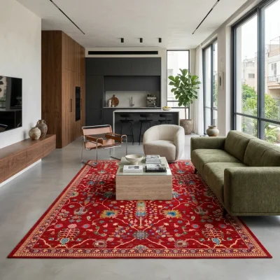 שטיח וינטג' אדום 1946-00, Open-plan, Central Israeli apartment, Complimentary (Adaptive), lifestyle props, Contemporary Is...