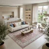 שטיח וינטג' 2043-01 XXL, Spacious open-plan contemporary Israeli living room with integrated kitchen, Soft, natural Medite...