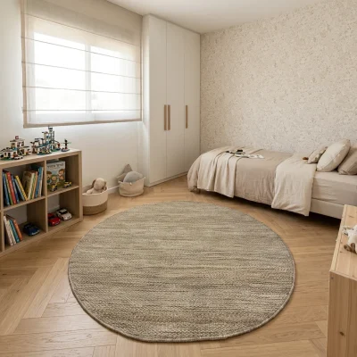 שטיח חבל/צמר מעוצב עגול 22, Israeli Children's Bedroom, Scandi Neutrals, lifestyle props, Soft Window Light.