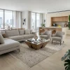שטיח סופר וינטג׳ PERU 07, lifestyle props, Contemporary Israeli Penthouse Luxury, Soft Window Light.